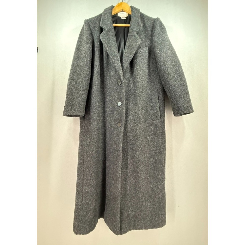 Vintage CASSIDY Womens Size 14 Long Dark Gray 100% Wool Coat Hand Tailored